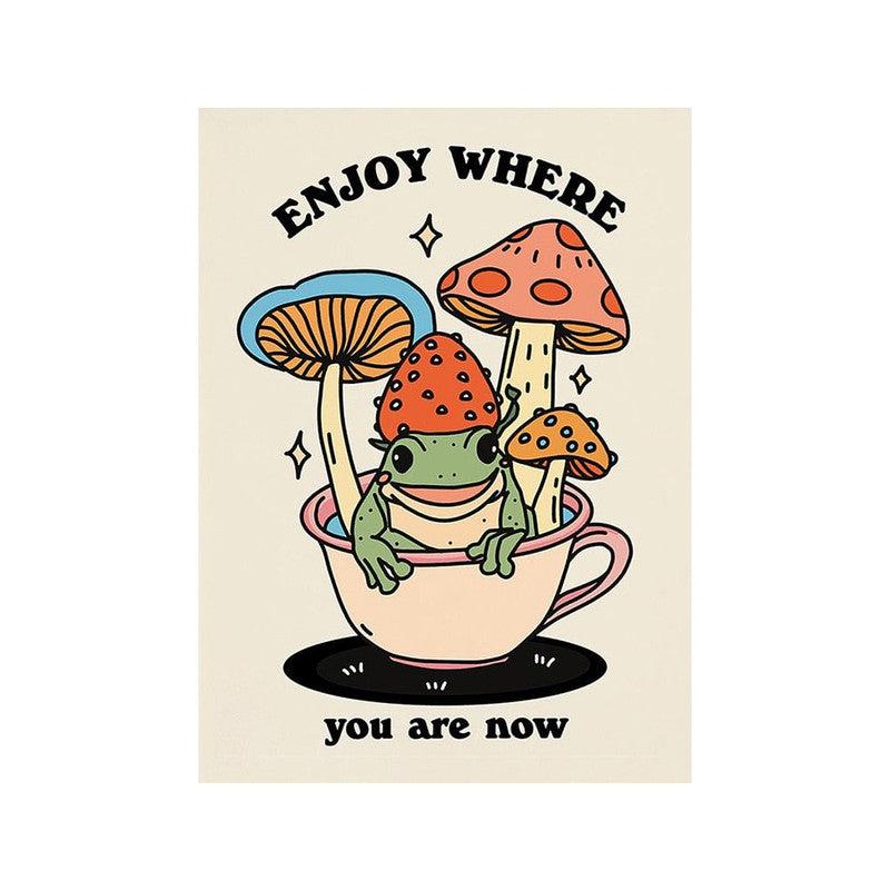 Groovy Mushroom Affirmations Poster | Retro 70's Funny Dancing Frogs Canvas Art | Positive Vibes Home Wall Decor